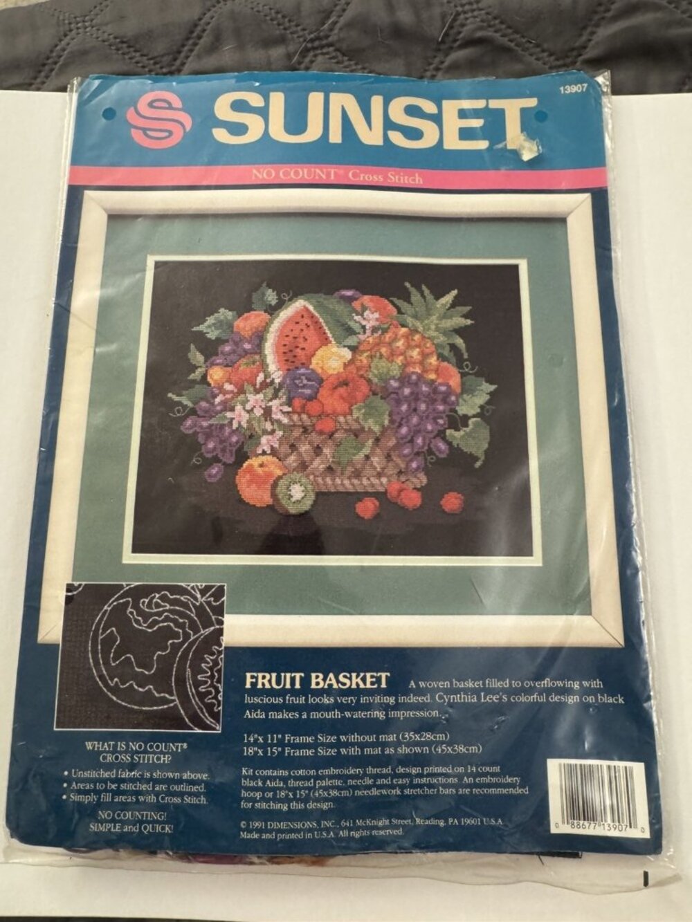 Sunset Fruit Basket No Count Cross Stitch Kit #13907 Cynthia Lee D33